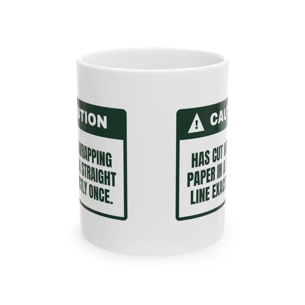 Funny Christmas Wrapping Paper Coffee Mug Cut The Paper Straight Once