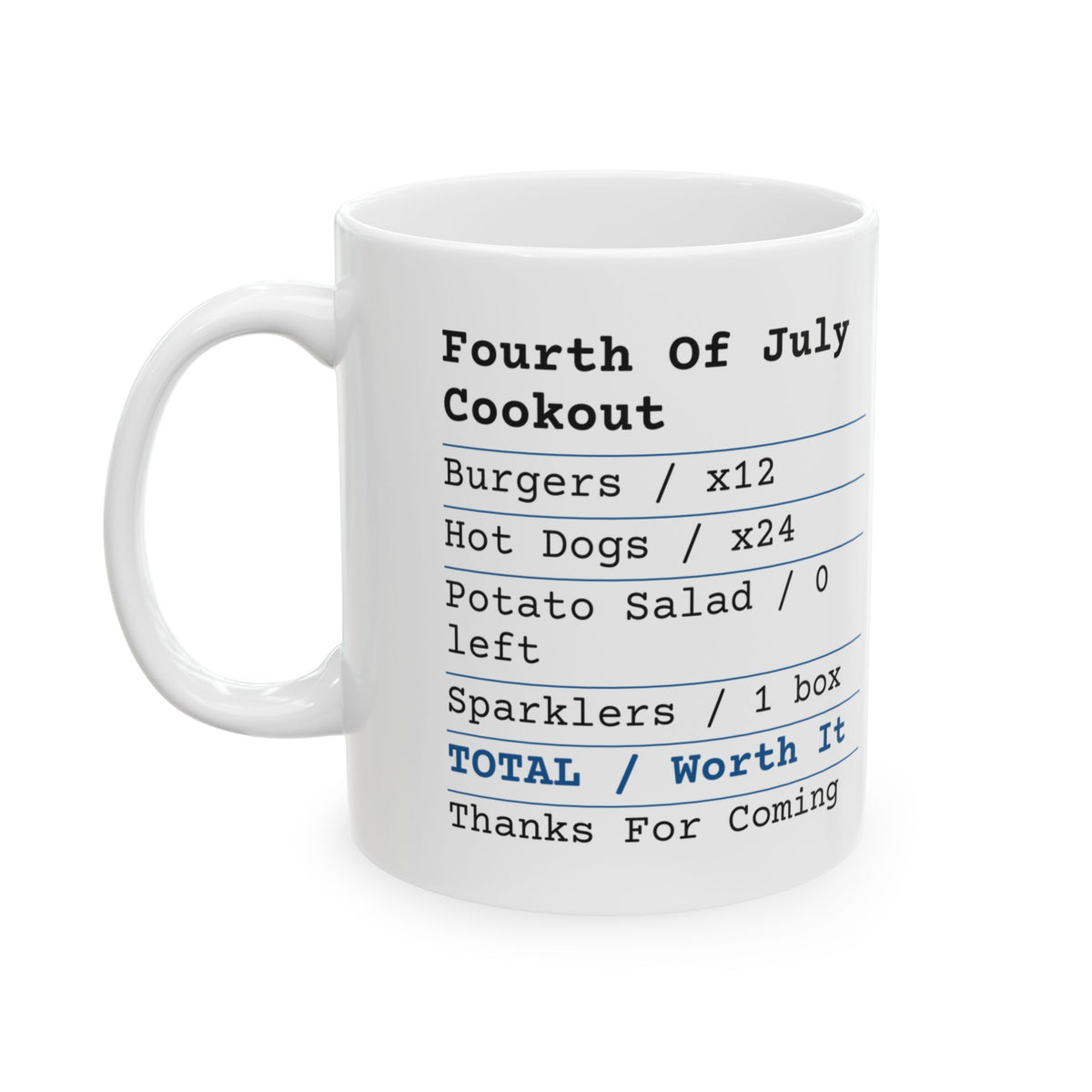 Funny Cookout Receipt Coffee Mug Fourth Of July For Host