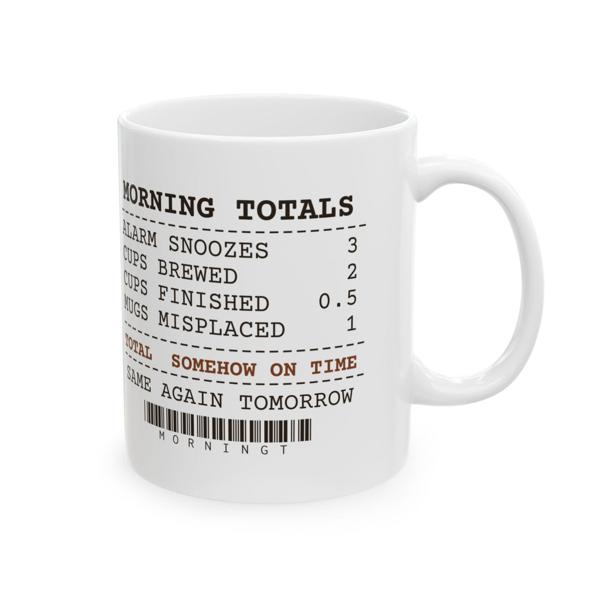 Funny Coffee Mug Morning Totals Receipt Cups Brewed Two Finished Half