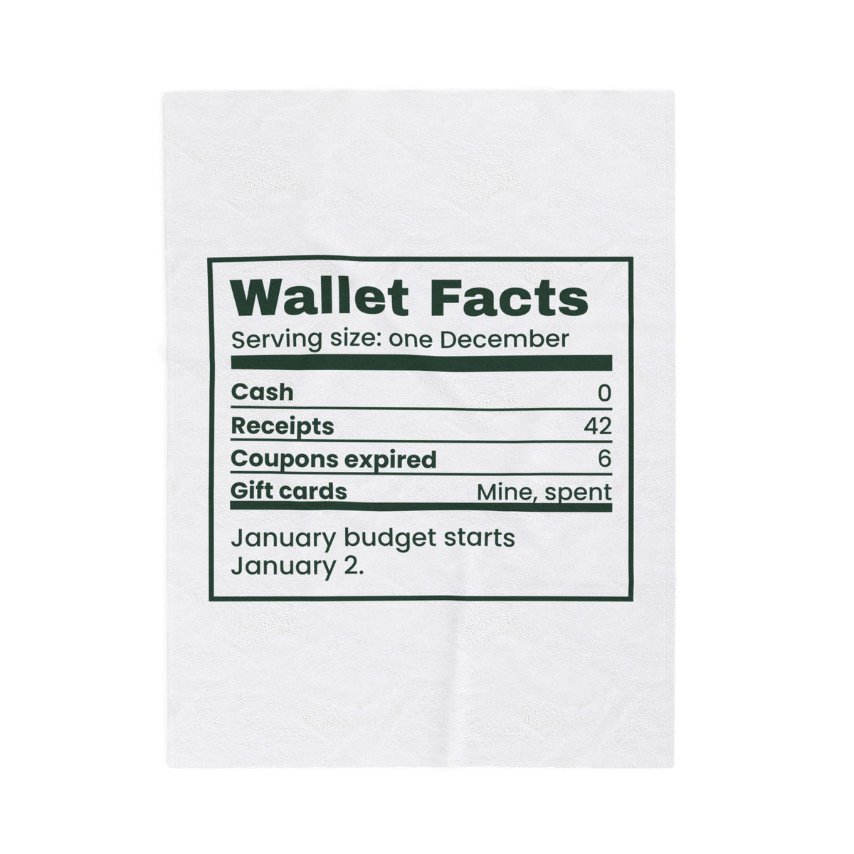 Funny Christmas Shopping Throw Blanket Wallet Nutrition Facts Label