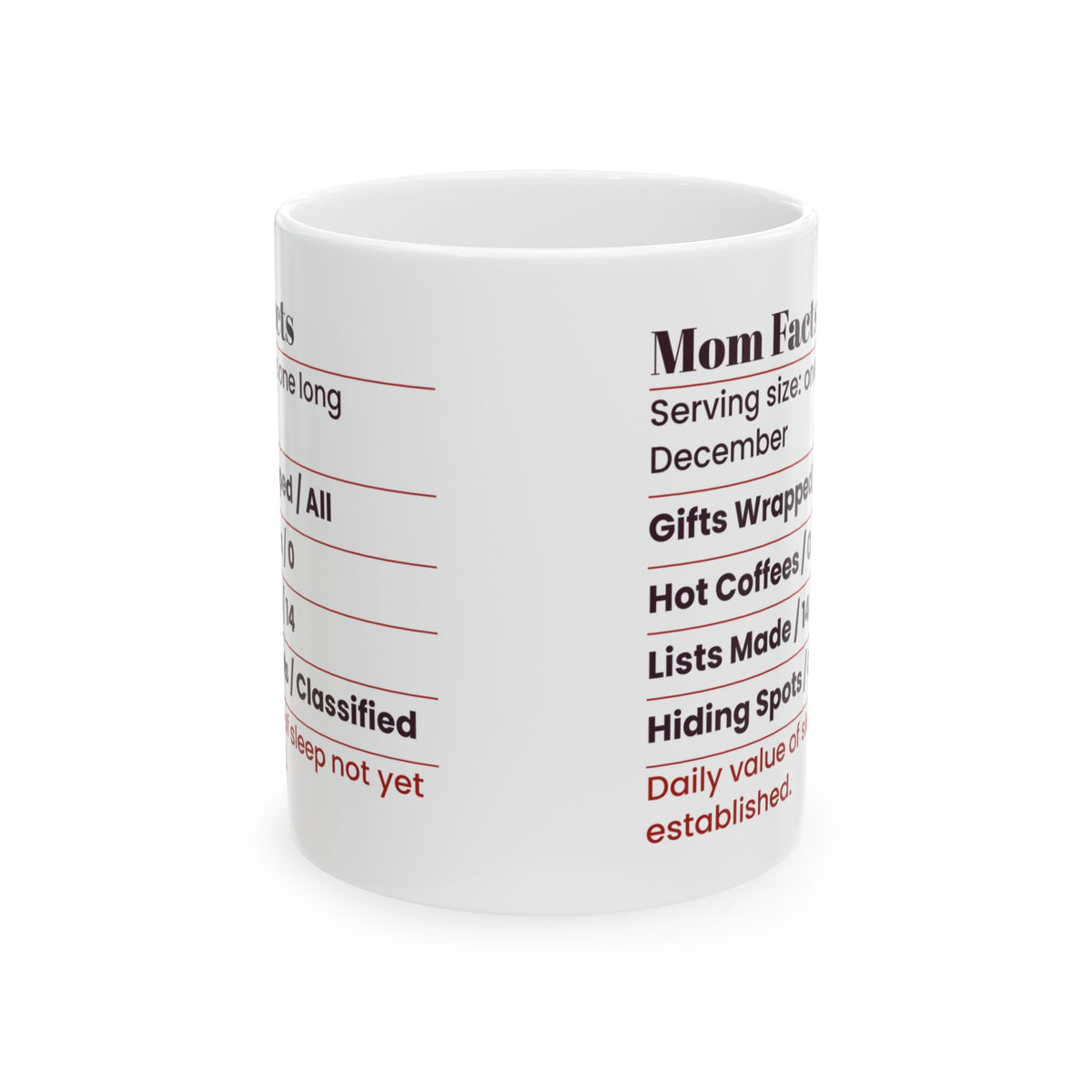 Funny Mom Christmas Coffee Mug Mom Facts Nutrition Label