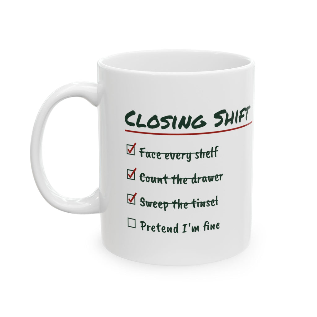 Funny Retail Christmas Coffee Mug Closing Shift Checklist For Workers
