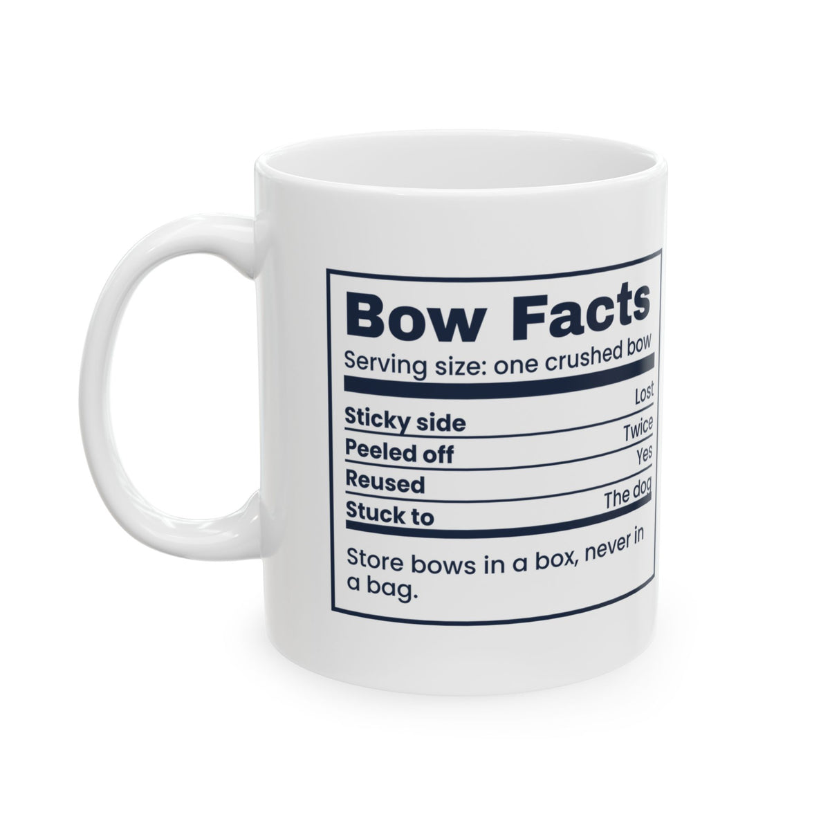 Funny Christmas Wrapping Coffee Mug Bow Nutrition Facts Label