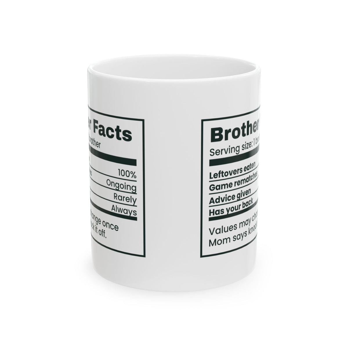 Funny Brother Coffee Mug Brother Facts Nutrition Label Cup