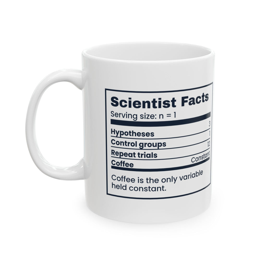 Funny Science Nerd Coffee Mug Scientist Facts Nutrition Label