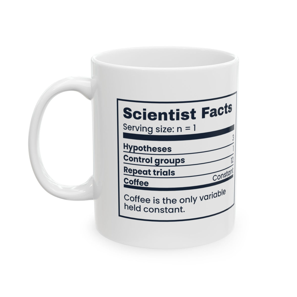 Funny Science Nerd Coffee Mug Scientist Facts Nutrition Label