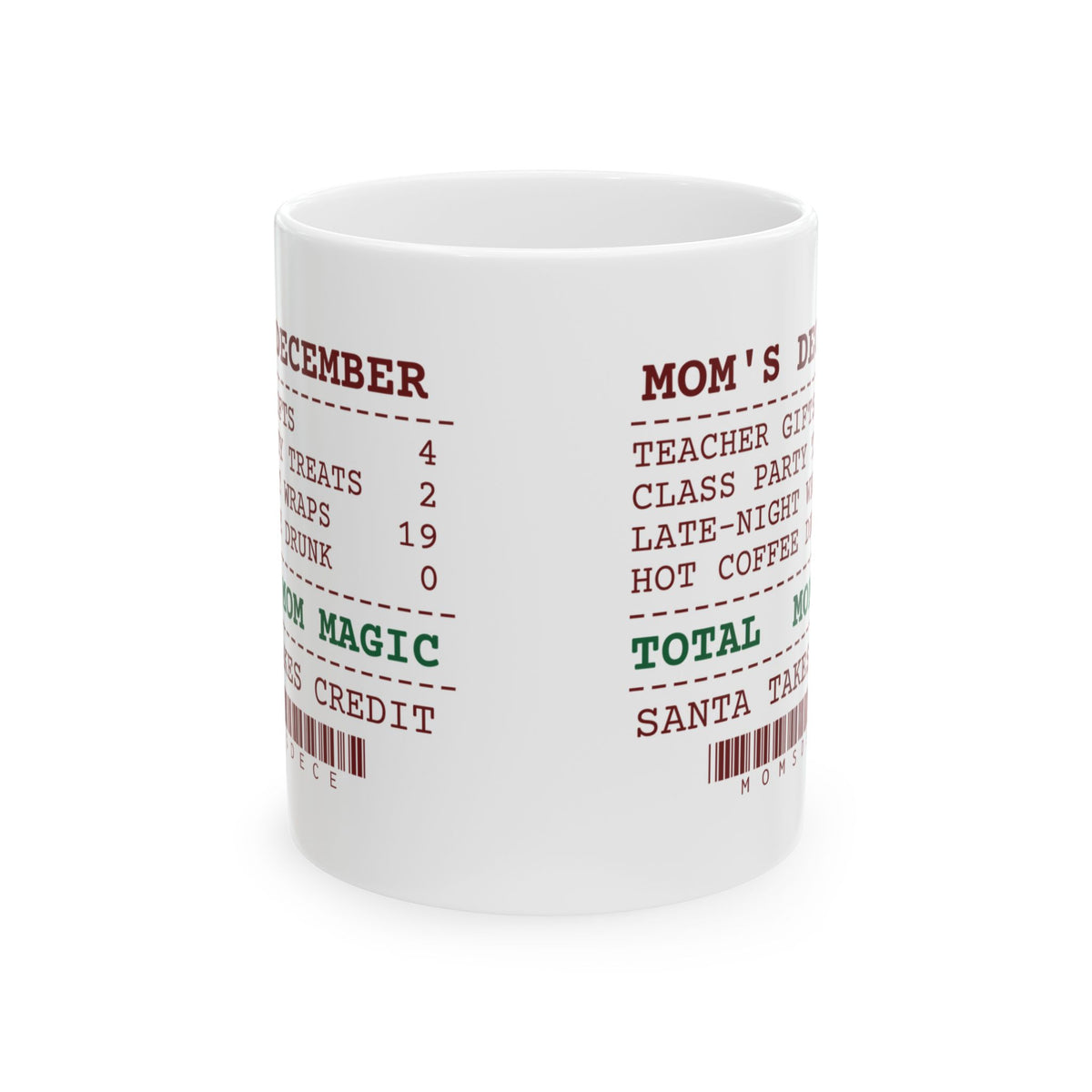 Funny Christmas Mom Coffee Mug Mom's December Receipt