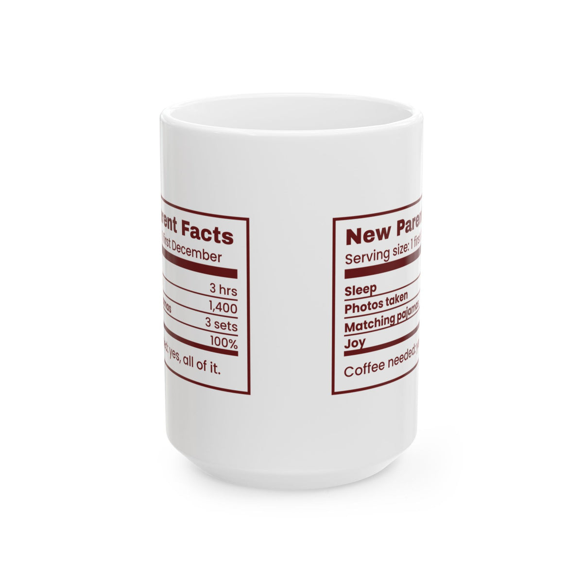 Funny Christmas Coffee Mug New Parent Facts Nutrition Label