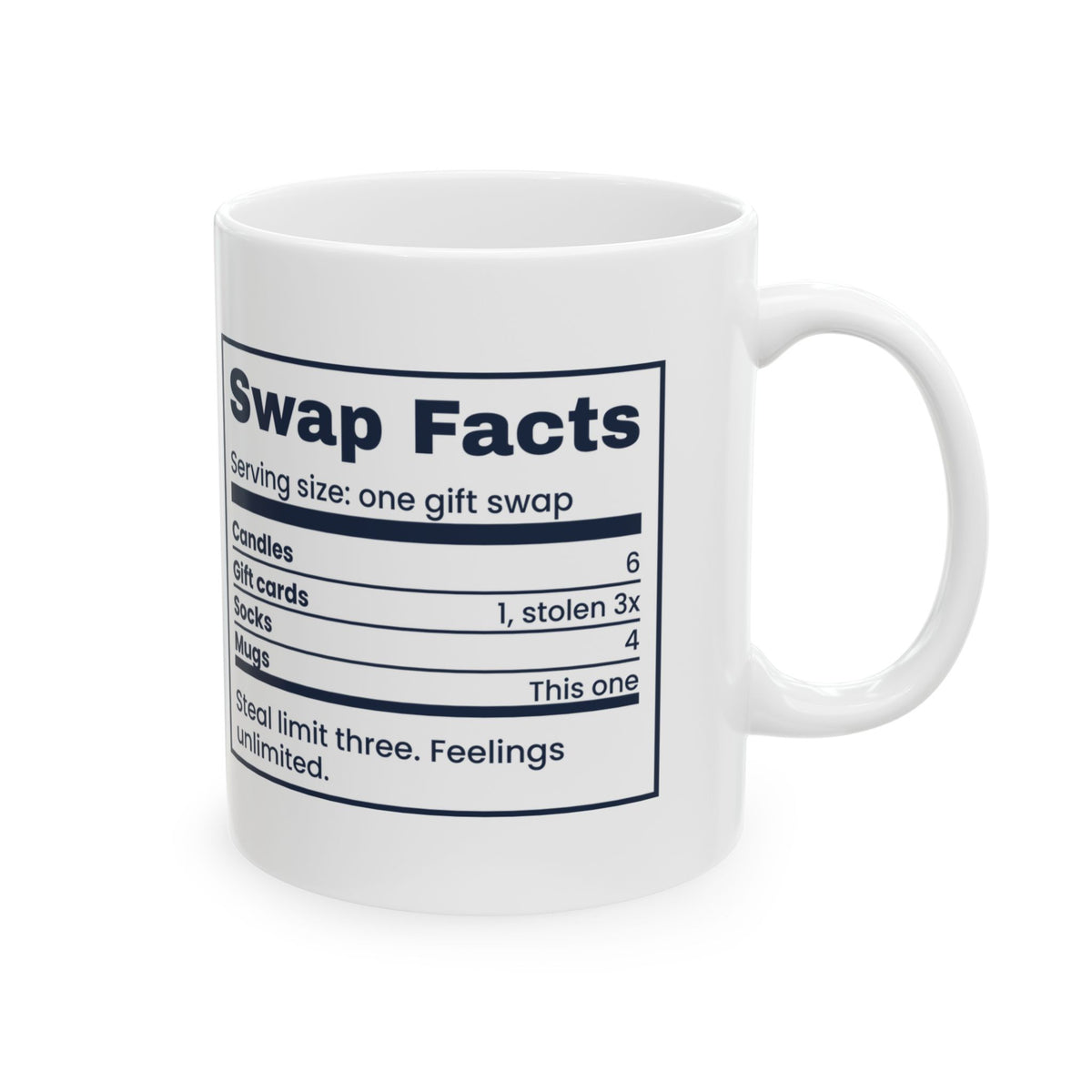 Funny White Elephant Coffee Mug Swap Nutrition Facts Label