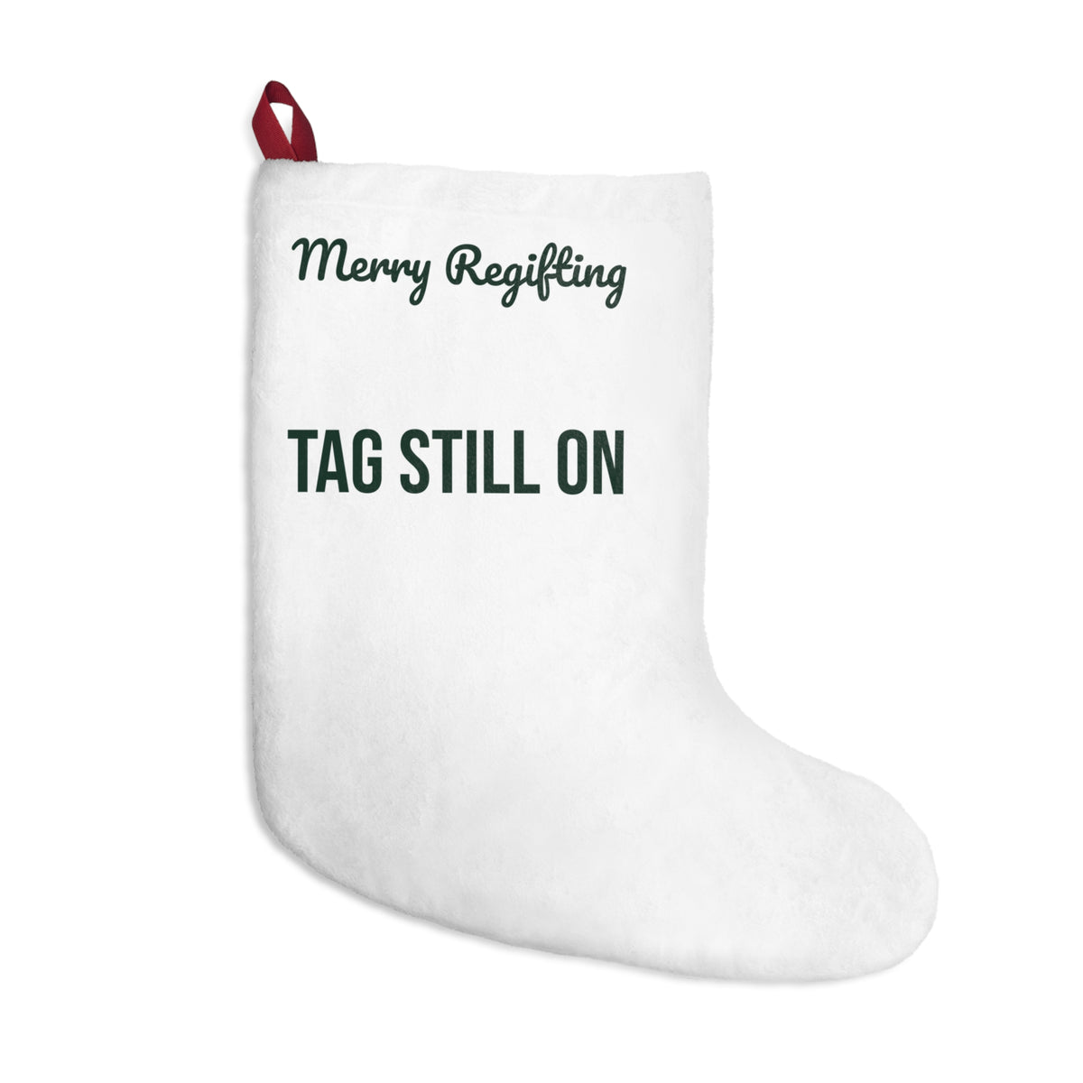 Funny White Elephant Christmas Stocking Merry Regifting Tag Still On