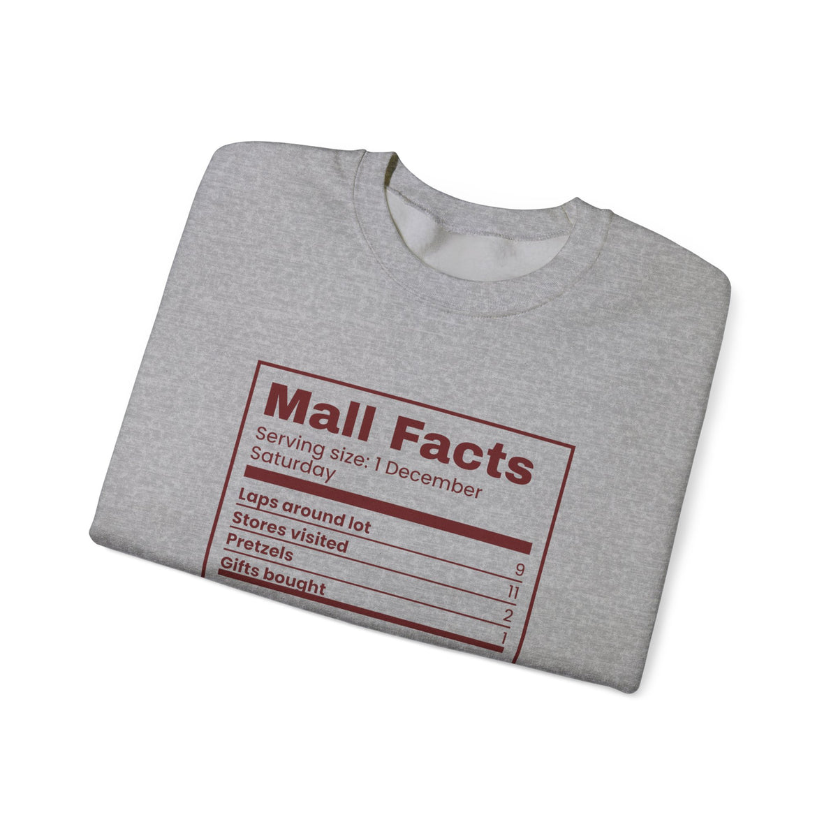 Funny Christmas Shopping Sweatshirt Mall Facts Nutrition Label