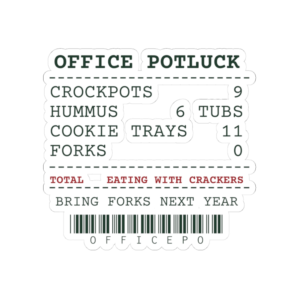 Funny Christmas Sticker Office Potluck Forks 0 Receipt For Coworkers