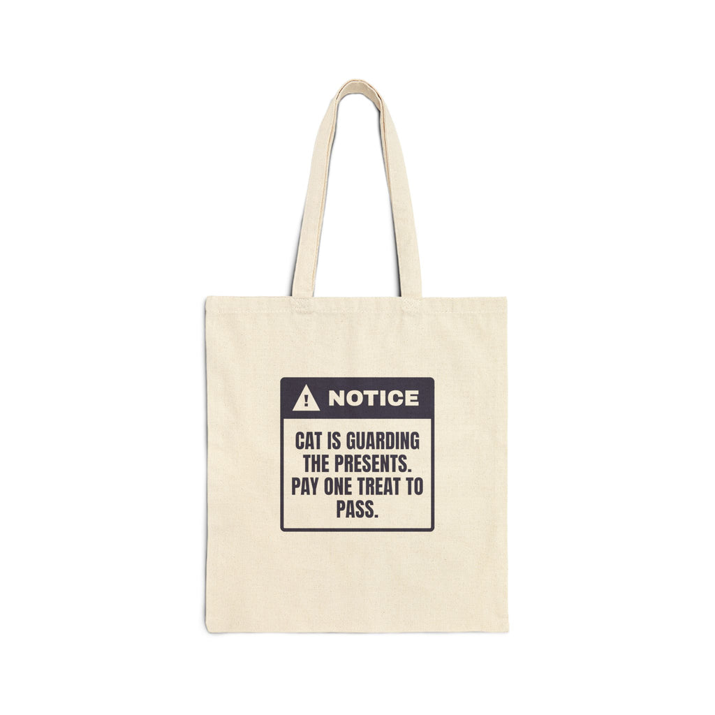 Funny Christmas Cat Tote Bag Cat Guards The Presents Notice