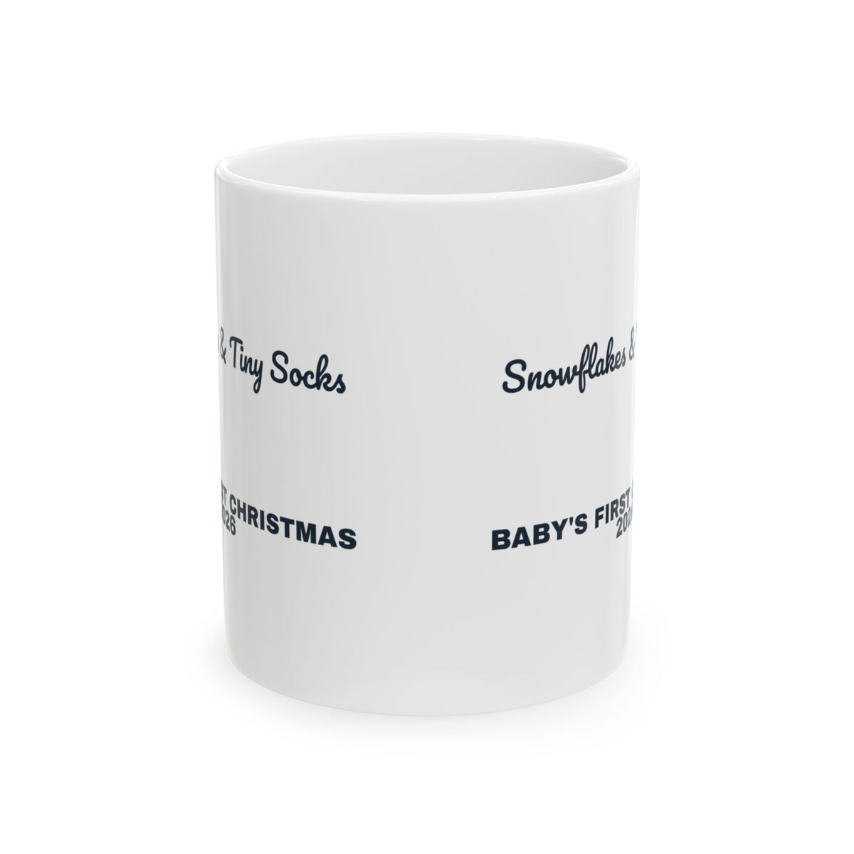 Baby's First Christmas Coffee Mug 2026 Snowflakes And Tiny Socks