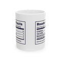 Funny Book Lover Coffee Mug Reader Facts Nutrition Label