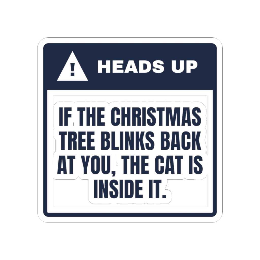 Funny Christmas Sticker Tree Blinks Back Cat Warning For Cat Owners