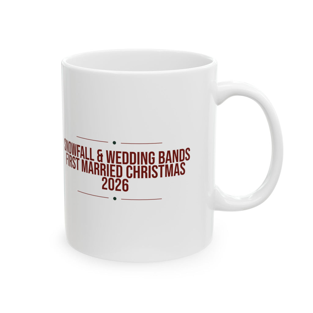 First Married Christmas Coffee Mug 2026 Snowfall And Wedding Bands