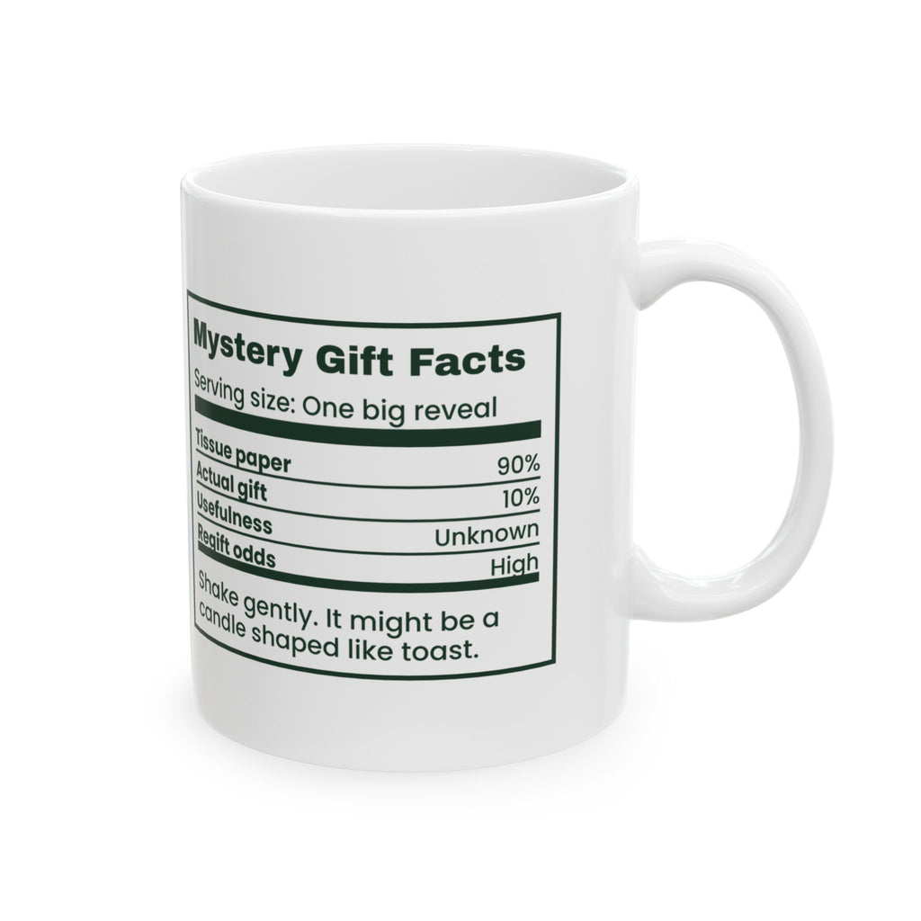 Funny White Elephant Coffee Mug Mystery Gift Facts Label
