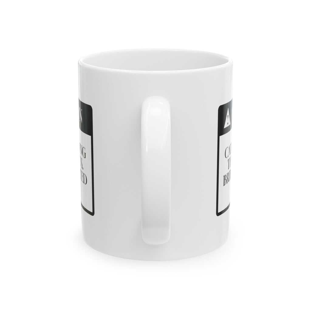 Funny Christmas Coffee Mug Cat Guarding The Presents Warning Label