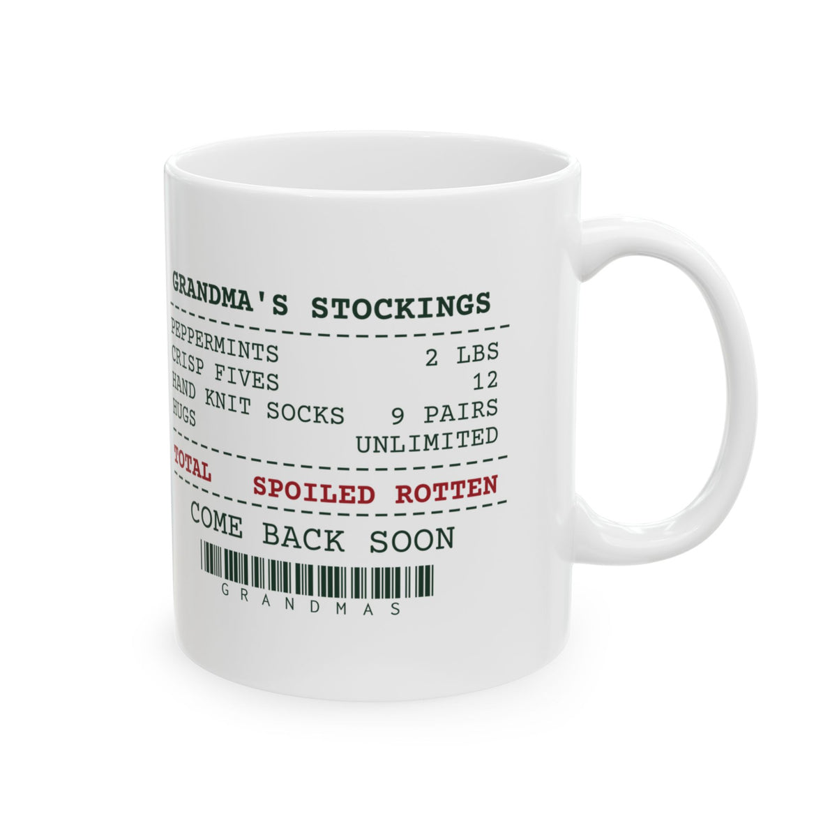 Funny Grandma Christmas Coffee Mug Grandma's Stocking Receipt