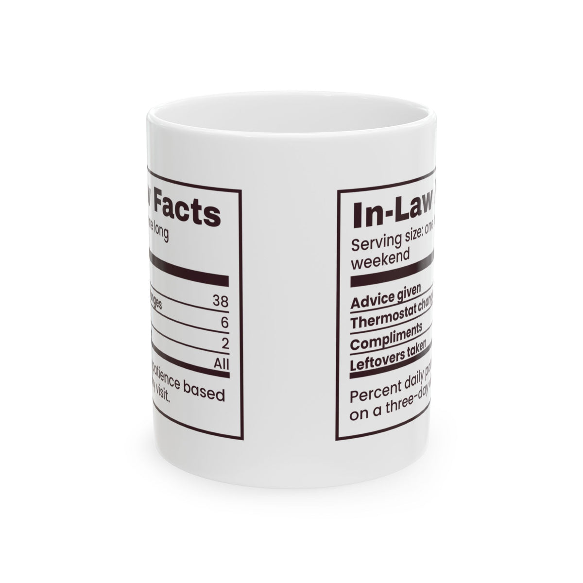 Funny Christmas Coffee Mug In-Law Facts Nutrition Label For Spouses