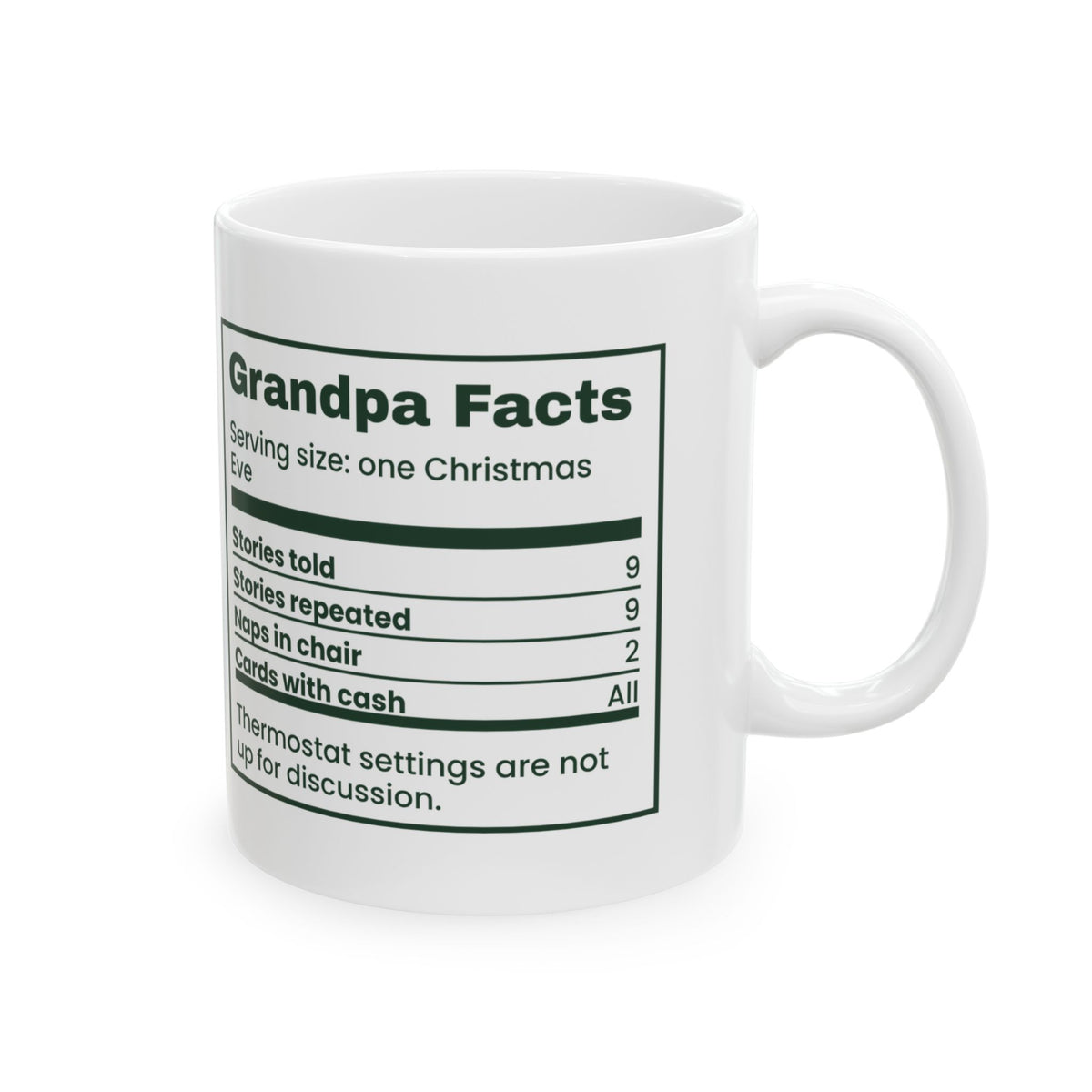 Funny Christmas Grandpa Coffee Mug Grandpa Facts Nutrition Label