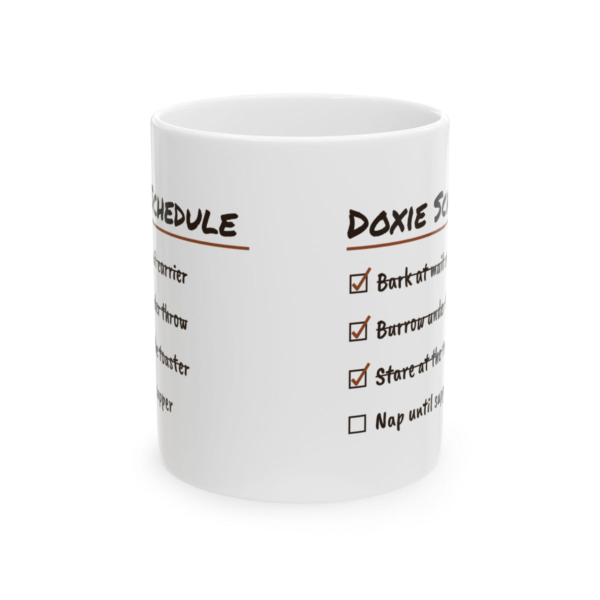 Funny Dachshund Mug Doxie Schedule Bark Burrow Nap Checklist