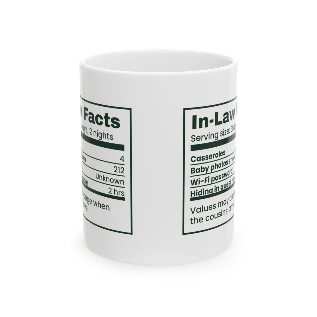 Funny Christmas Coffee Mug In-Law Facts Three Days Two Nights