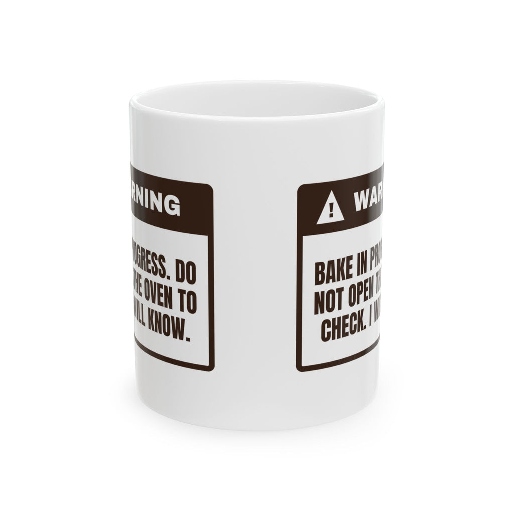 Funny Baking Mug Do Not Open The Oven Door Warning Label