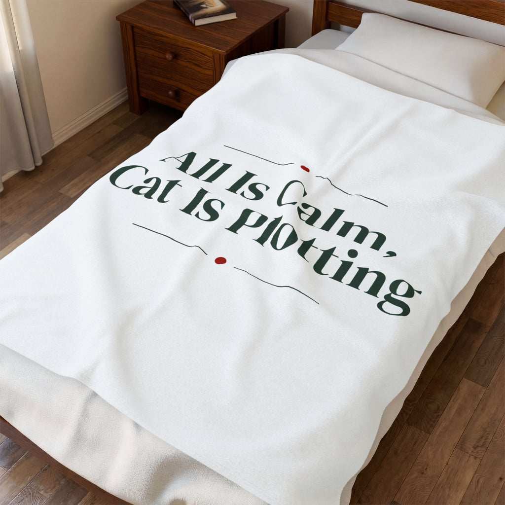 Funny Cat Christmas Throw Blanket All Is Calm Cat Is Plotting