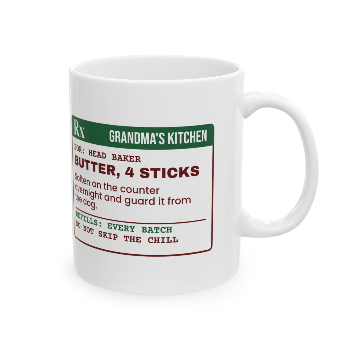 Funny Christmas Baking Coffee Mug Butter 4 Sticks Prescription Label