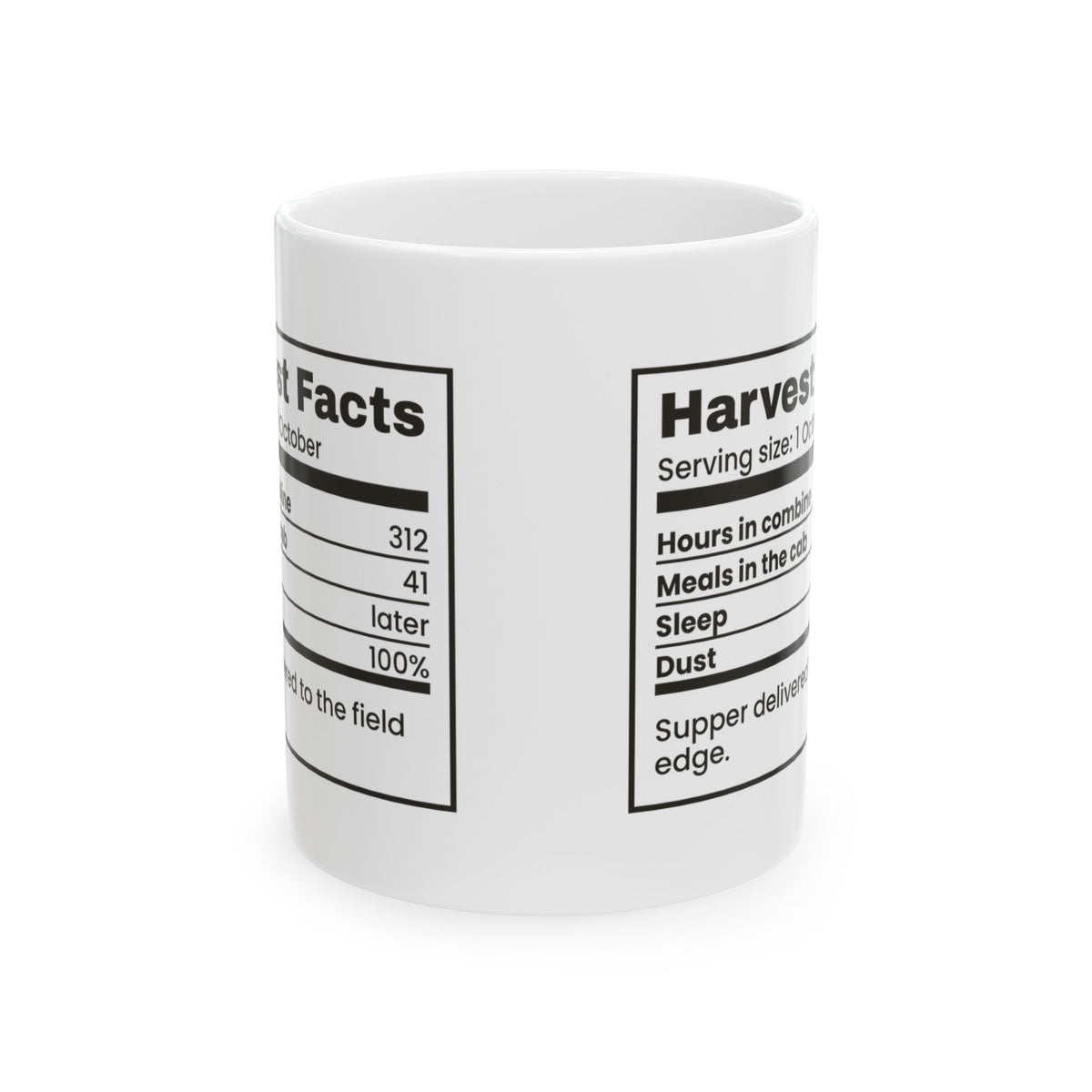 Funny Farmer Coffee Mug Harvest Facts Nutrition Label