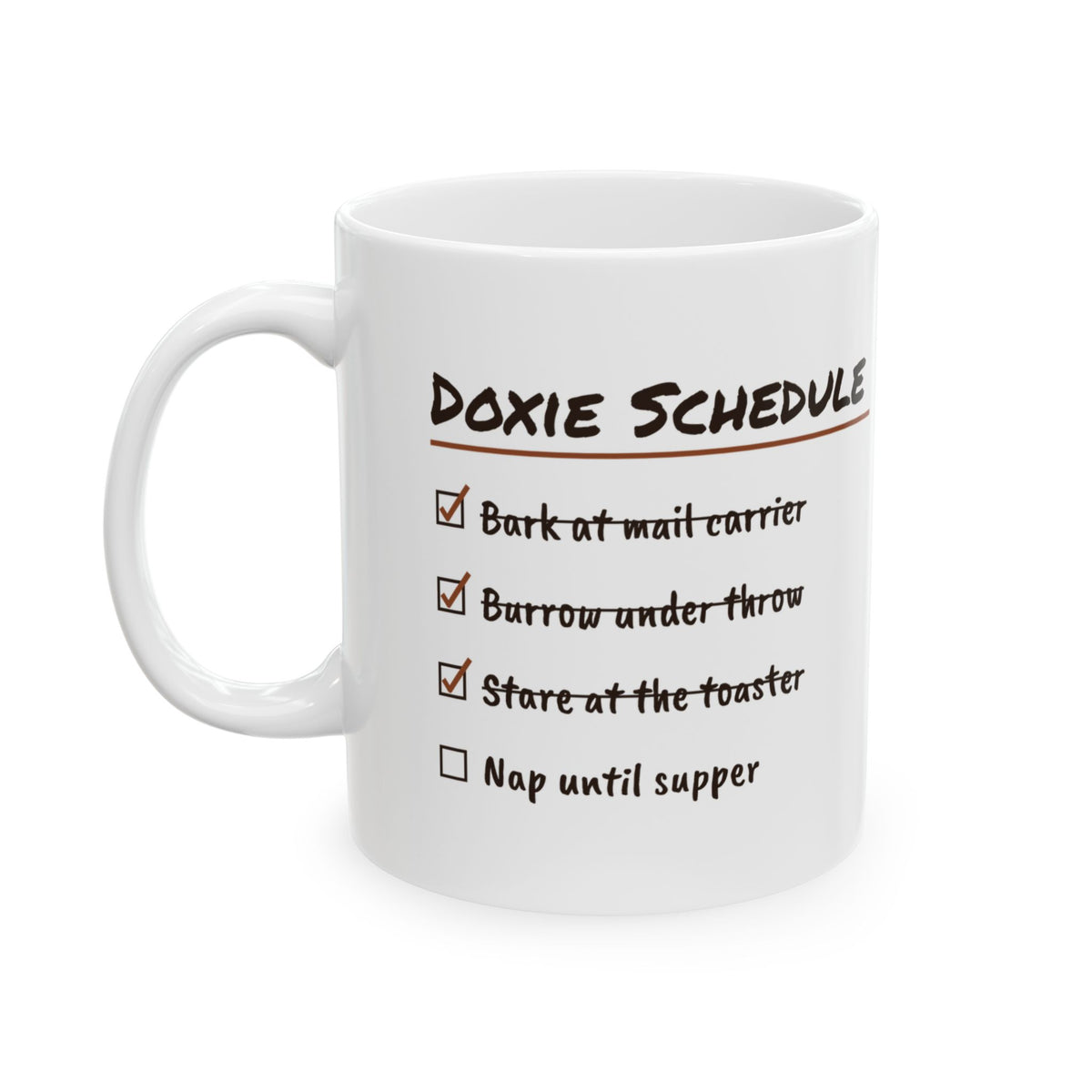 Funny Dachshund Mug Doxie Schedule Bark Burrow Nap Checklist