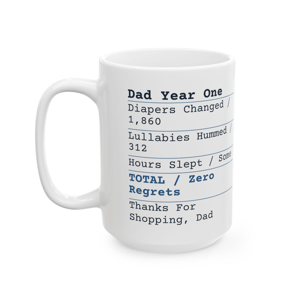 Funny New Dad Father's Day Coffee Mug Dad Year One Receipt Zero Regrets
