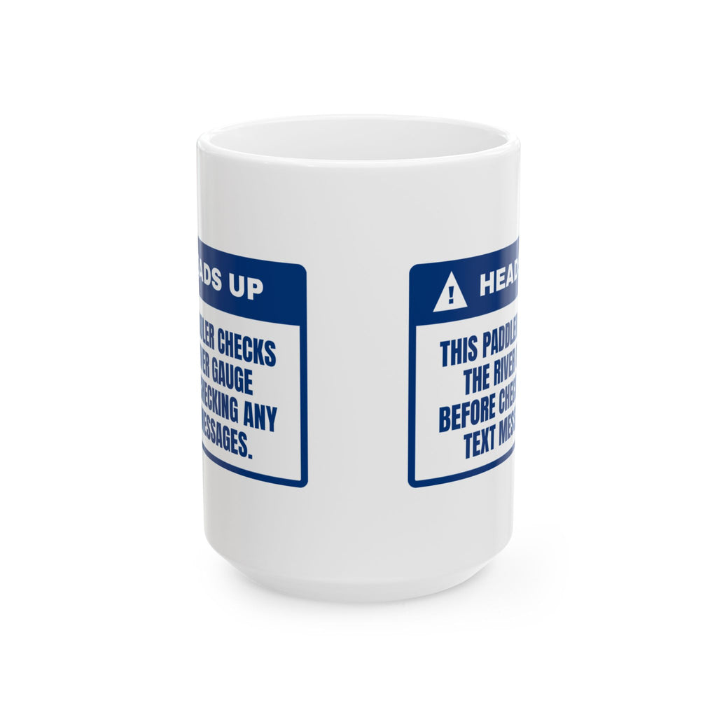 Funny Kayaking Coffee Mug Checks The River Gauge Before Texts