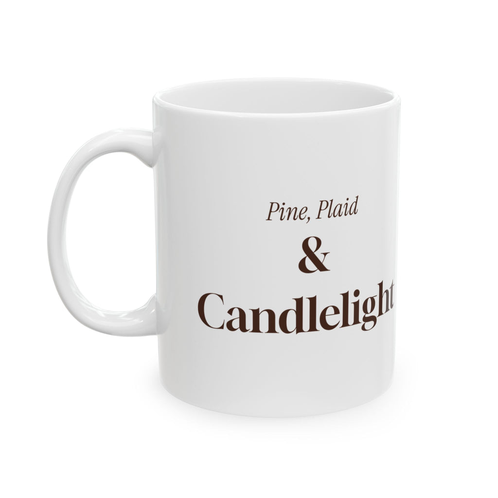 Cozy Christmas Coffee Mug Pine Plaid And Candlelight