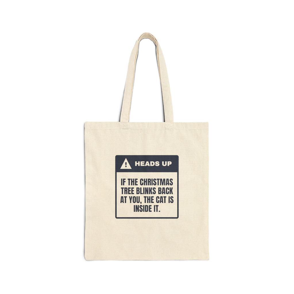 Funny Christmas Tote Bag Tree Blinks Back Cat Warning For Cat Owners