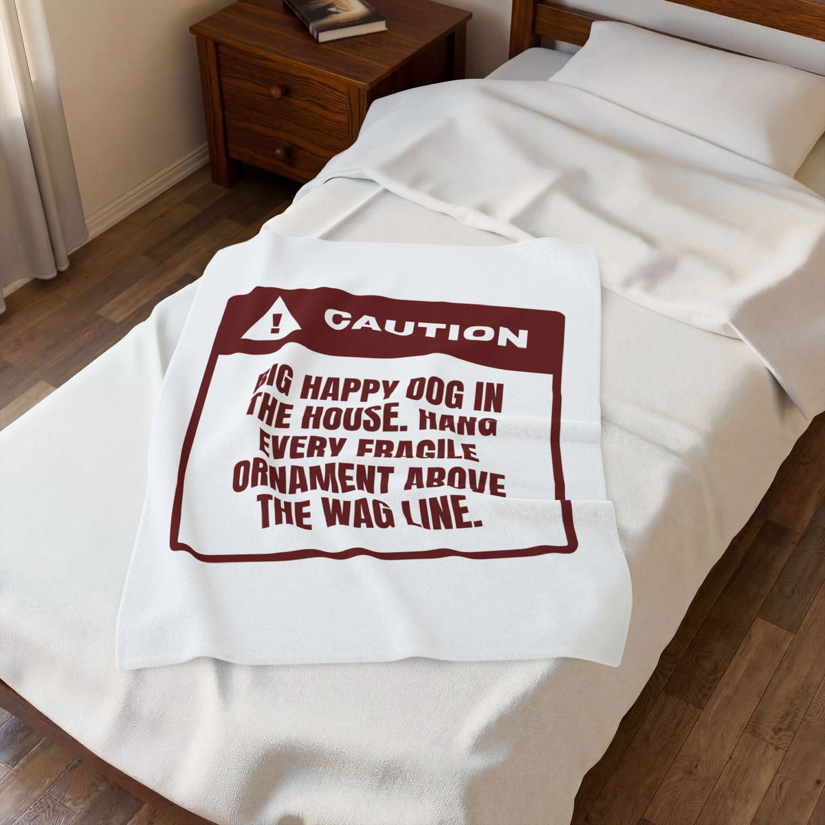 Funny Christmas Dog Throw Blanket Above The Wag Line Caution Label