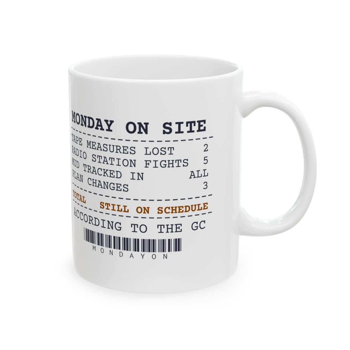 Funny Construction Coffee Mug Monday On Site Receipt For Crews