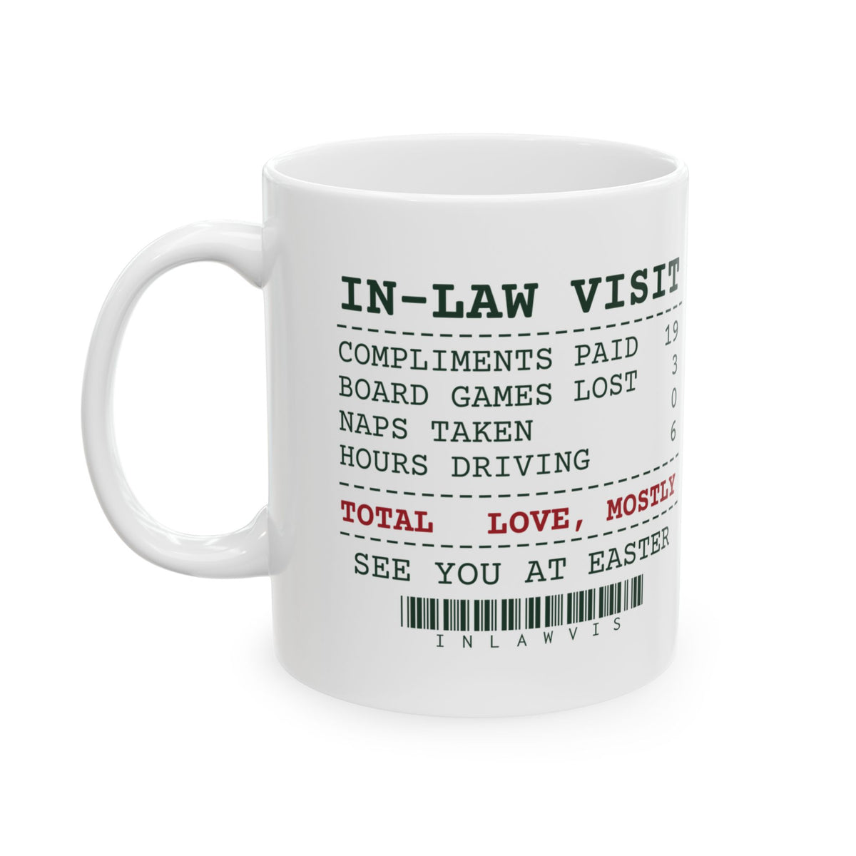 Funny Christmas In Laws Coffee Mug In-Law Visit Receipt