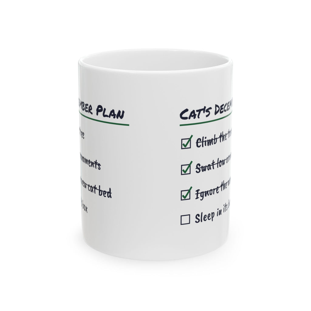 Funny Christmas Cat Coffee Mug Cat's December Plan Checklist