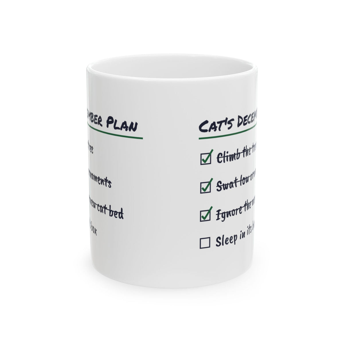 Funny Christmas Cat Coffee Mug Cat's December Plan Checklist
