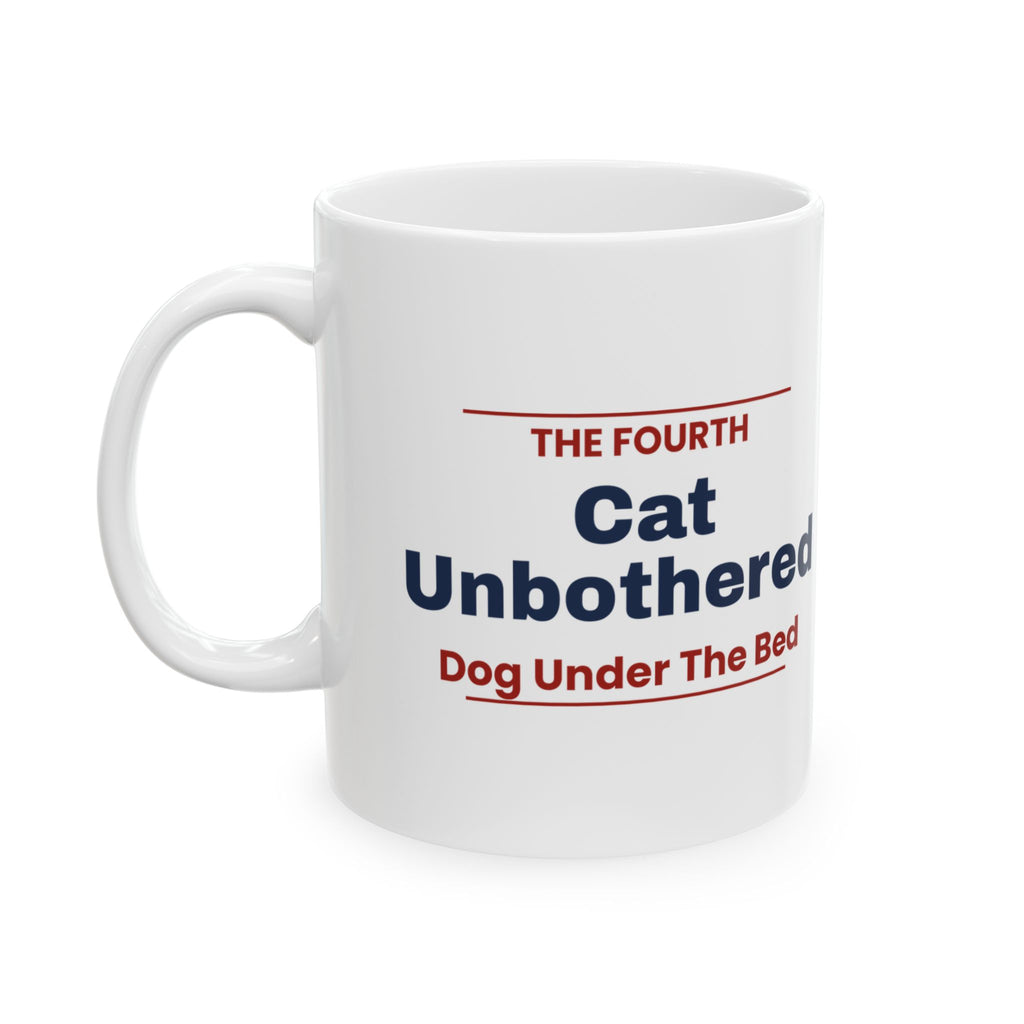 Funny Pet Fourth Of July Coffee Mug Cat Unbothered Dog Under The Bed
