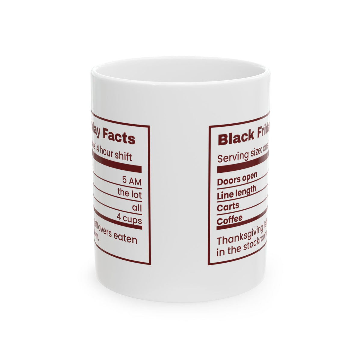 Funny Christmas Retail Coffee Mug Black Friday Facts Nutrition Label