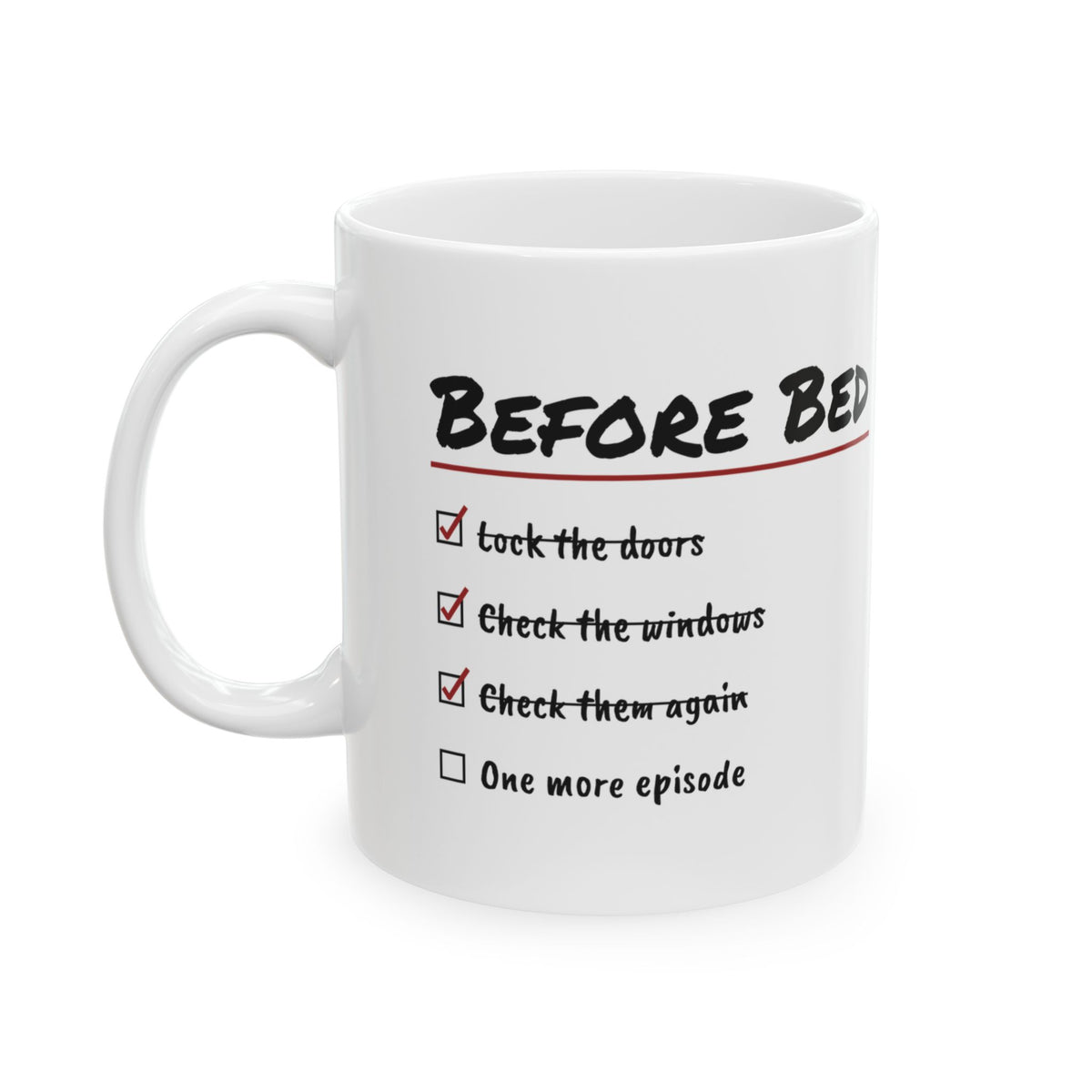 Funny True Crime Coffee Mug Before Bed One More Episode Checklist