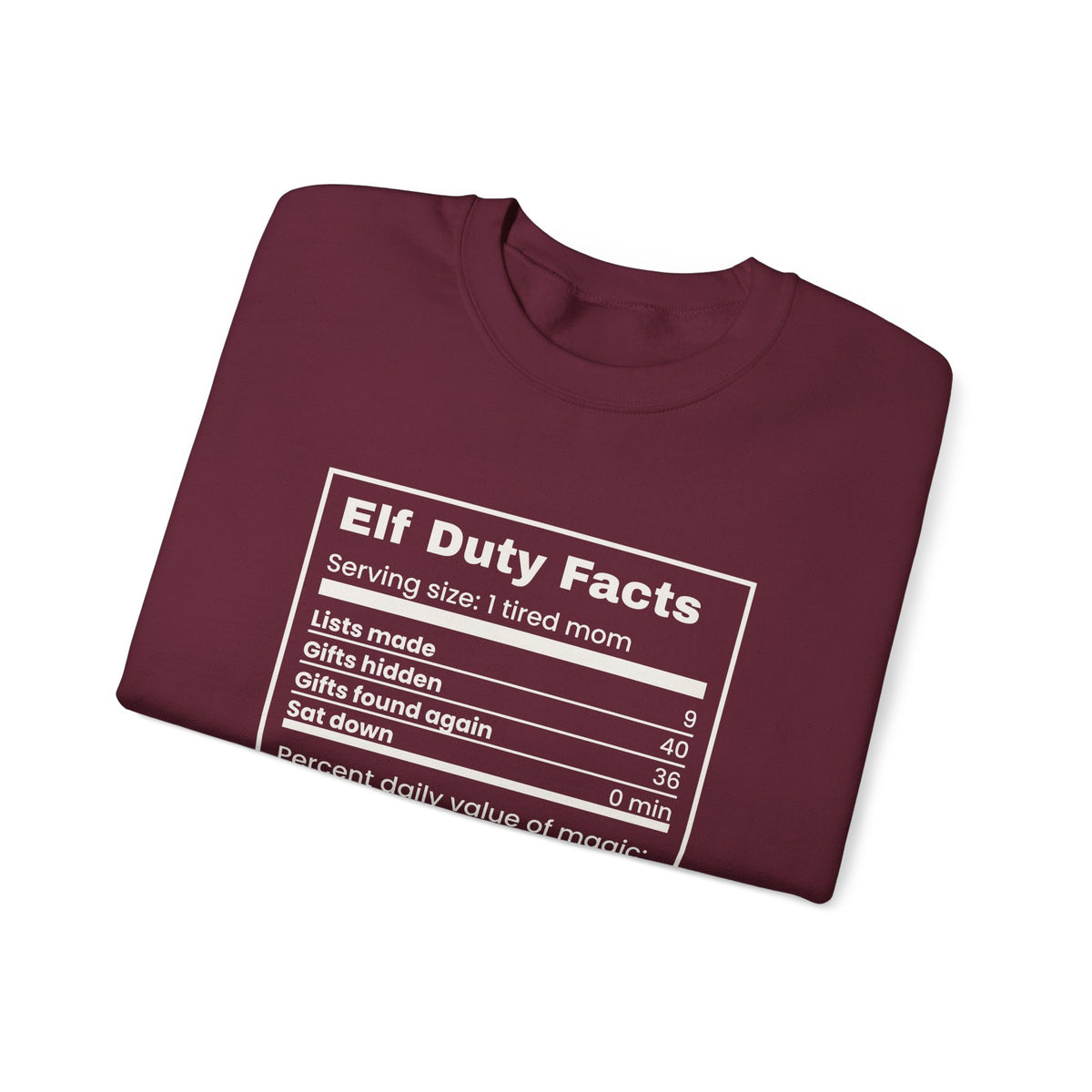 Funny Christmas Mom Sweatshirt Elf Duty Facts Nutrition Label