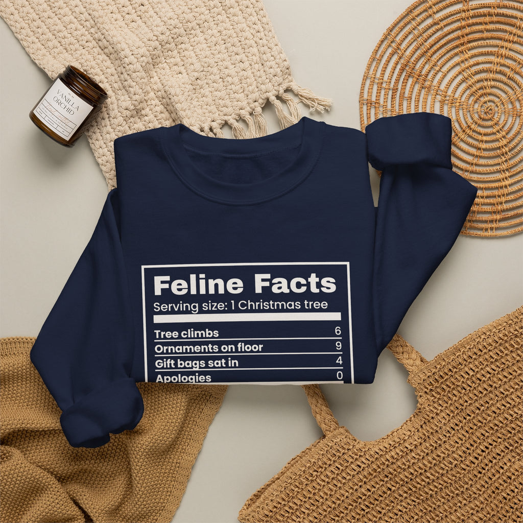 Funny Christmas Cat Sweatshirt Feline Facts Nutrition Label