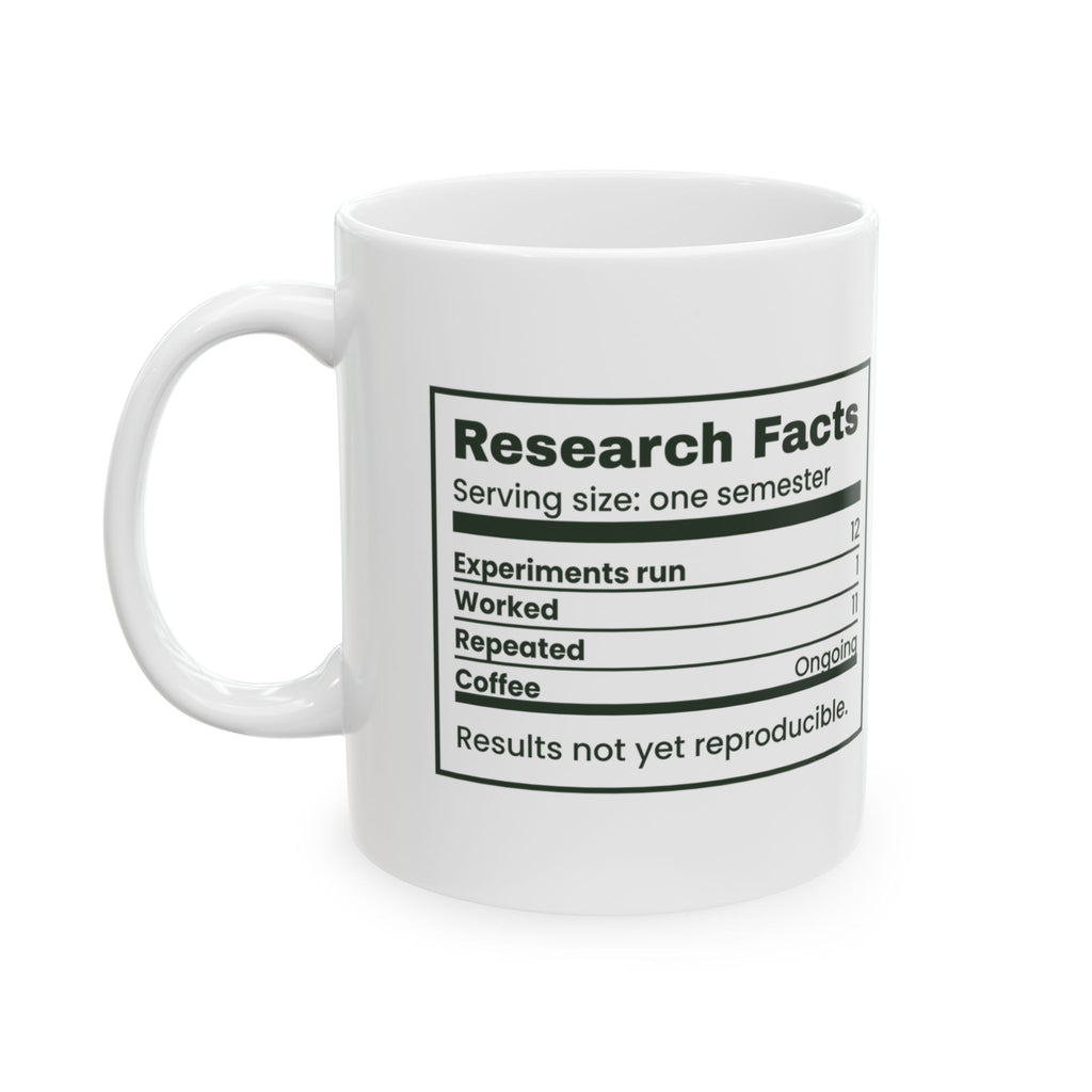 Funny Grad Student Coffee Mug Research Facts Nutrition Label