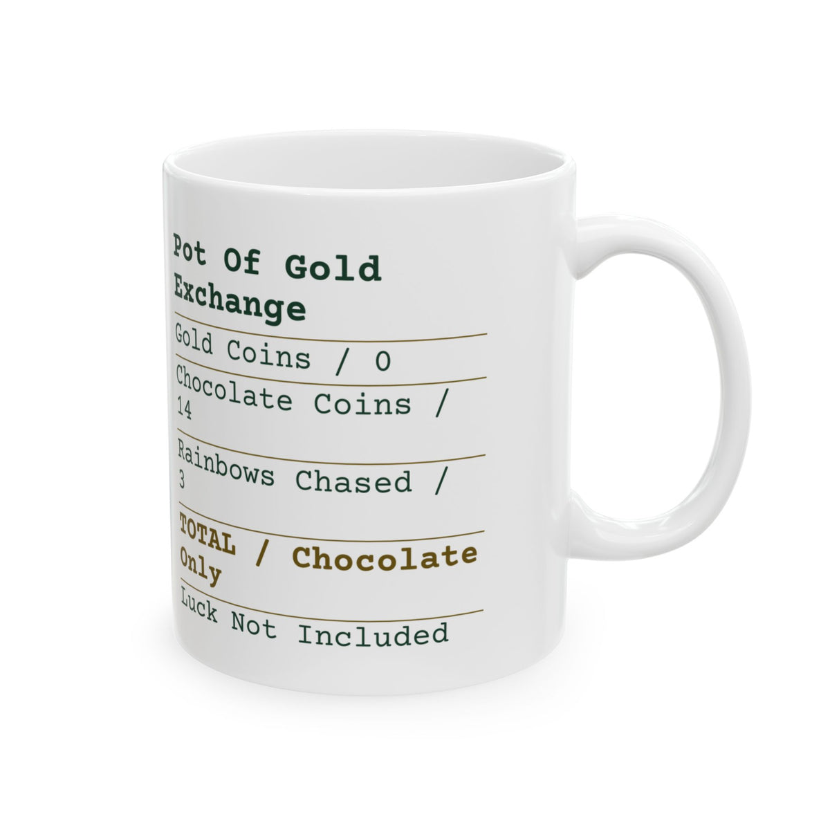 Funny St Patricks Day Coffee Mug Pot Of Gold Receipt Chocolate Coins