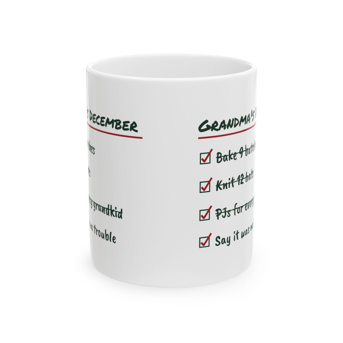 Funny Christmas Coffee Mug Grandma's December Checklist It Was No Trouble